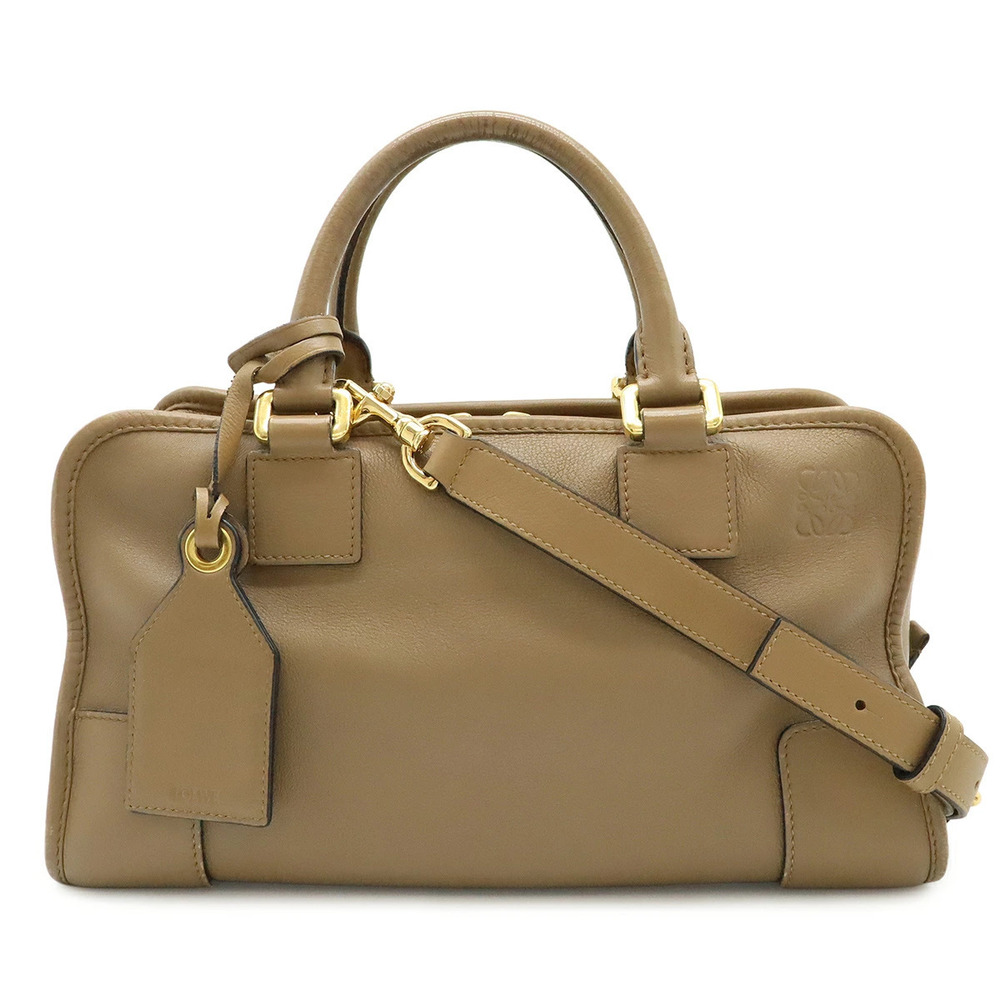 Loewe Amazona Anagram Handbag Boston Bag Shoulder Leather Mocha Brown